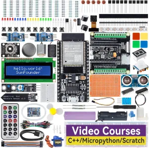 SunFounder ESP32 Ultimate Starter Kit (Compatible with Arduino) ESP32CAM, RoHS Compliant, Python C Scratch, Video Courses, IoT for Beginners Engineers, ESP32-WROOM-32E Board & Battery Included