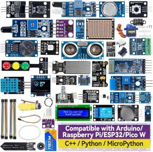 SunFounder Universal Maker Sensor Kit Compatible with Arduino Mega 2560/Uno R3/R4 Minima/WiFi Nano, Raspberry Pi 5/4B/3B /Zero 2 W/, Pico W, ESP32, C  , Python, MicroPython, Beginners & Engineers