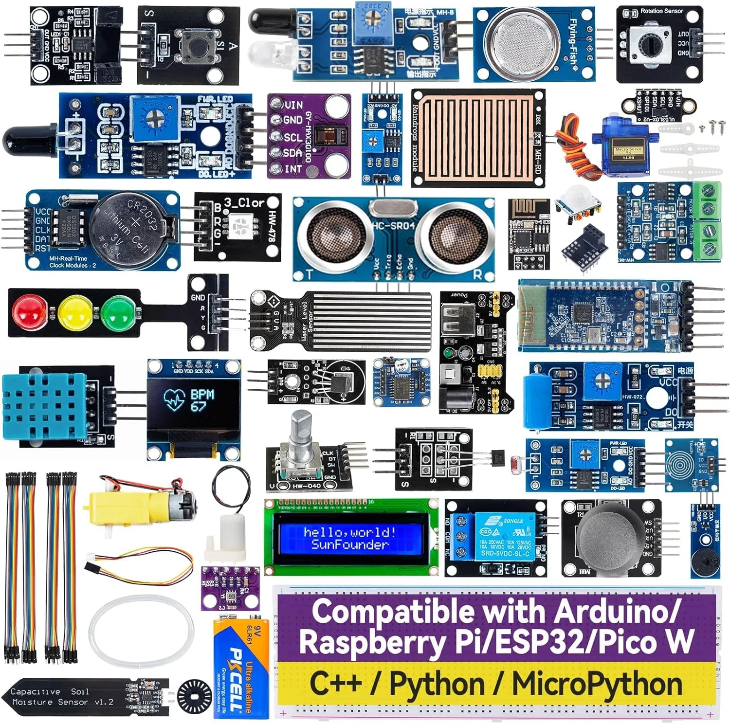 SunFounder Universal Maker Sensor Kit Compatible with Arduino Mega 2560/Uno R3/R4 Minima/WiFi Nano, Raspberry Pi 5/4B/3B /Zero 2 W/, Pico W, ESP32, C  , Python, MicroPython, Beginners & Engineers