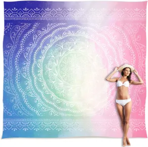 Sunlit Silky Soft Sand Proof Beach Blanket 106"x81" / 85"x72" Sand Proof Mat with Corner Pockets and Mesh Bag for Beach Party, Travel, Camping and Outdoor Music Festival, Mandala