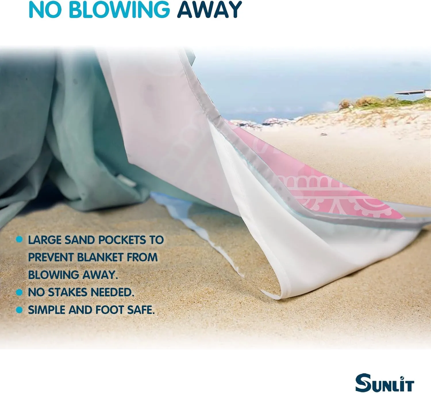 Sunlit Silky Soft Sand Proof Beach Blanket 106"x81" / 85"x72" Sand Proof Mat with Corner Pockets and Mesh Bag for Beach Party, Travel, Camping and Outdoor Music Festival, Mandala