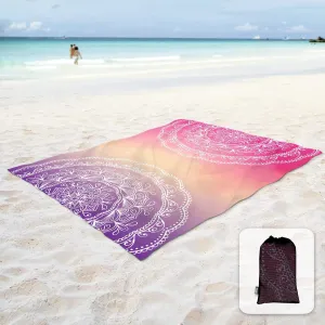 Sunlit Silky Soft Sand Proof Beach Blanket 106"x81" / 85"x72" Sand Proof Mat with Corner Pockets and Mesh Bag for Beach Party, Travel, Camping and Outdoor Music Festival, Mandala