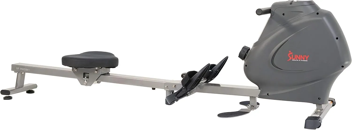 Sunny Health & Fitness Multi-Function Premium Magnetic Rowing Machine, Bicep Curls, Upward Rows, Seated Rows, Foldable Slide Rails, Digital Monitor and Optional Bluetooth with Free SunnyFit App