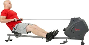 Sunny Health & Fitness Multi-Function Premium Magnetic Rowing Machine, Bicep Curls, Upward Rows, Seated Rows, Foldable Slide Rails, Digital Monitor and Optional Bluetooth with Free SunnyFit App