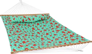 Sunnydaze Quilted Watermelon Printed Fabric Hammock and Pillow - 450-Pound Weight Capacity - Watermelon and Chevron
