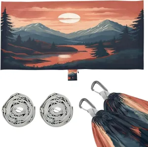Sunset Mountain Camping Hammock, Single Portable Hammocks with Tree Straps & Attached Carry Bag, 330Lbs Capacity Perfect for Outside Indoor Hiking Beach Backpack Travel
