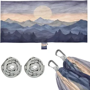 Sunset with Mountains Camping Hammock, Single Portable Hammocks with Tree Straps & Attached Carry Bag, 330Lbs Capacity Perfect for Outside Indoor Hiking Beach Backpack Travel