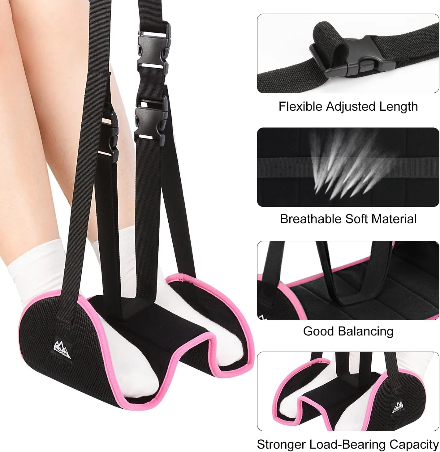 supregear Foot Hammock, Separated Packable Foot Hammock Airplane Footrest for Flight Office Home Travel Accessory Women Men, Adjustable Height and Comfortable (Pink)
