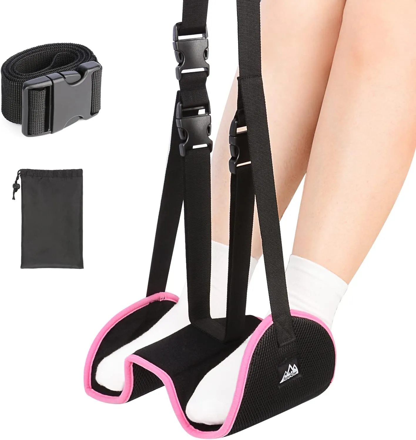 supregear Foot Hammock, Separated Packable Foot Hammock Airplane Footrest for Flight Office Home Travel Accessory Women Men, Adjustable Height and Comfortable (Pink)