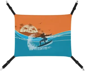 Surfers and Tropical Islands Cat Hanging Hammock Soft Breathable Pet Cage Dog Hammock with Adjustable Straps and Metal Hooks, style, 202403255
