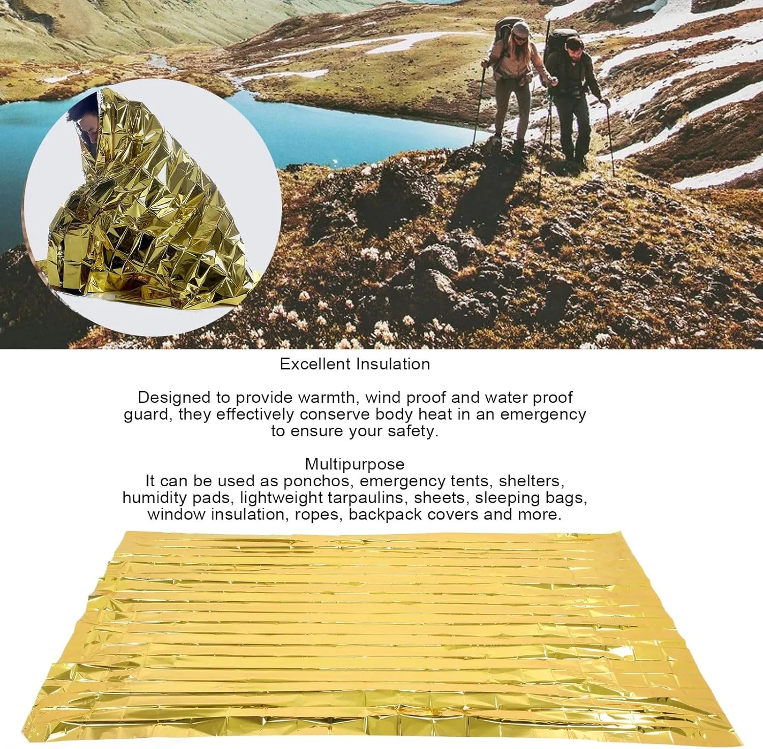 Survival Blanket Reflective Aluminum Foil Insulation Petra Safety Emergency Blanket for Camping Hiking Roadside Emergencies Backpacking