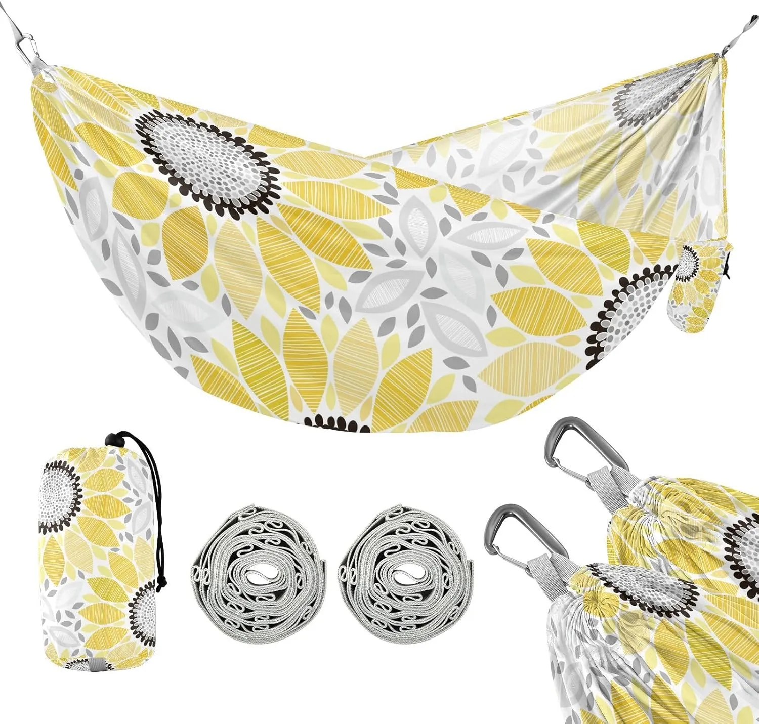 susiyo Portable Camping Hammock Abstract Floral Sunflowers Printed Lightweight Hammock Comfortable Travel Swing with Tree Straps for Camping Hiking Backpacking Travel or Beach - Up to 330lbs