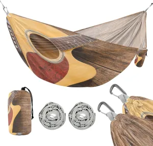 susiyo Portable Camping Hammock Acoustic Guitar on Wood Printed Lightweight Hammock Comfortable Travel Swing with Tree Straps for Camping Hiking Backpacking Travel or Beach - Up to 330lbs