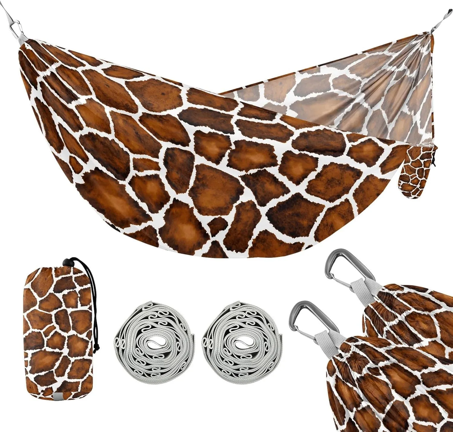 susiyo Portable Camping Hammock Animal Print Giraffe Printed Lightweight Hammock Comfortable Travel Swing with Tree Straps for Camping Hiking Backpacking Travel or Beach - Up to 330lbs