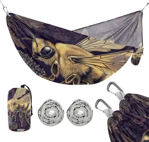 susiyo Portable Camping Hammock Beautiful Honey Bee Printed Lightweight Hammock Comfortable Travel Swing with Tree Straps for Camping Hiking Backpacking Travel or Beach - Up to 330lbs