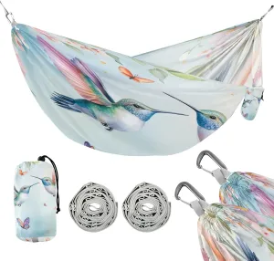 susiyo Portable Camping Hammock Beautiful Hummingbirds Printed Lightweight Hammock Comfortable Travel Swing with Tree Straps for Camping Hiking Backpacking Travel or Beach - Up to 330lbs
