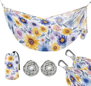 susiyo Portable Camping Hammock Colorful Flowers Printed Lightweight Hammock Comfortable Travel Swing with Tree Straps for Camping Hiking Backpacking Travel or Beach - Up to 330lbs