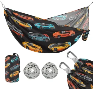 susiyo Portable Camping Hammock Colorful Sports Cars Printed Lightweight Hammock Comfortable Travel Swing with Tree Straps for Camping Hiking Backpacking Travel or Beach - Up to 330lbs