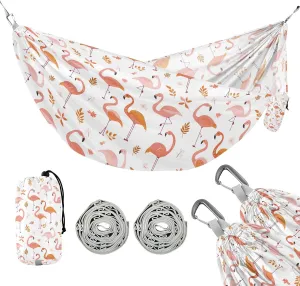 susiyo Portable Camping Hammock Cute Flamingos Printed Lightweight Hammock Comfortable Travel Swing with Tree Straps for Camping Hiking Backpacking Travel or Beach - Up to 330lbs