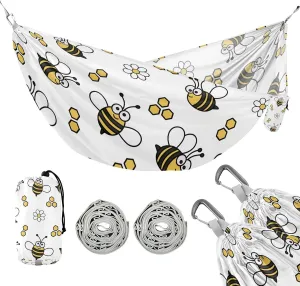susiyo Portable Camping Hammock Cute Yellow Bee Flowers Printed Lightweight Hammock Comfortable Travel Swing with Tree Straps for Camping Hiking Backpacking Travel or Beach - Up to 330lbs