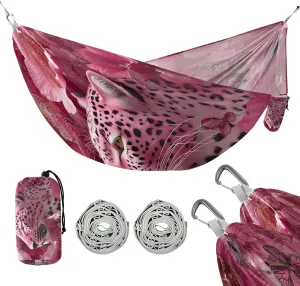susiyo Portable Camping Hammock Pink Leopard Flower Printed Lightweight Hammock Comfortable Travel Swing with Tree Straps for Camping Hiking Backpacking Travel or Beach - Up to 330lbs