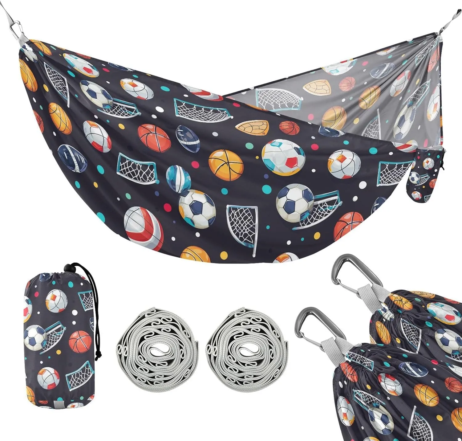 susiyo Portable Camping Hammock Sports Balls and Net Printed Lightweight Hammock Comfortable Travel Swing with Tree Straps for Camping Hiking Backpacking Travel or Beach - Up to 330lbs