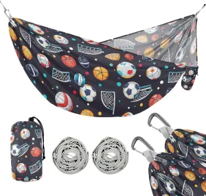 susiyo Portable Camping Hammock Sports Balls and Net Printed Lightweight Hammock Comfortable Travel Swing with Tree Straps for Camping Hiking Backpacking Travel or Beach - Up to 330lbs