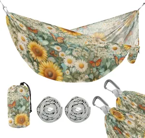 susiyo Portable Camping Hammock Sunflowers Daisies Butterflies Printed Lightweight Hammock Comfortable Travel Swing with Tree Straps for Camping Hiking Backpacking Travel or Beach - Up to 330lbs