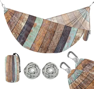 susiyo Portable Camping Hammock Vintage Retro Wooden Printed Lightweight Hammock Comfortable Travel Swing with Tree Straps for Camping Hiking Backpacking Travel or Beach - Up to 330lbs
