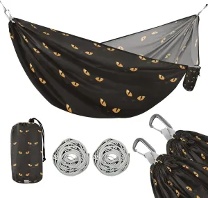 susiyo Portable Camping Hammock Yellow Cat Eyes Printed Lightweight Hammock Comfortable Travel Swing with Tree Straps for Camping Hiking Backpacking Travel or Beach - Up to 330lbs