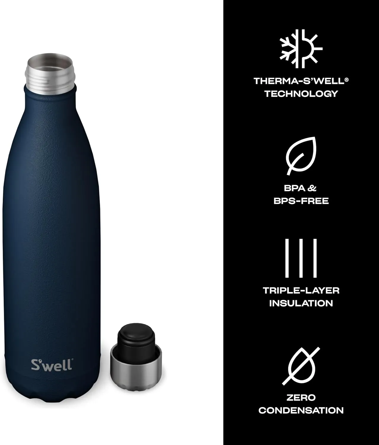 S'well Stainless Steel Water Bottle, 25oz, Azurite, Triple Layered Vacuum Insulated Containers Keeps Drinks Cold for 48 Hours and Hot for 24, BPA Free, Perfect for On the Go