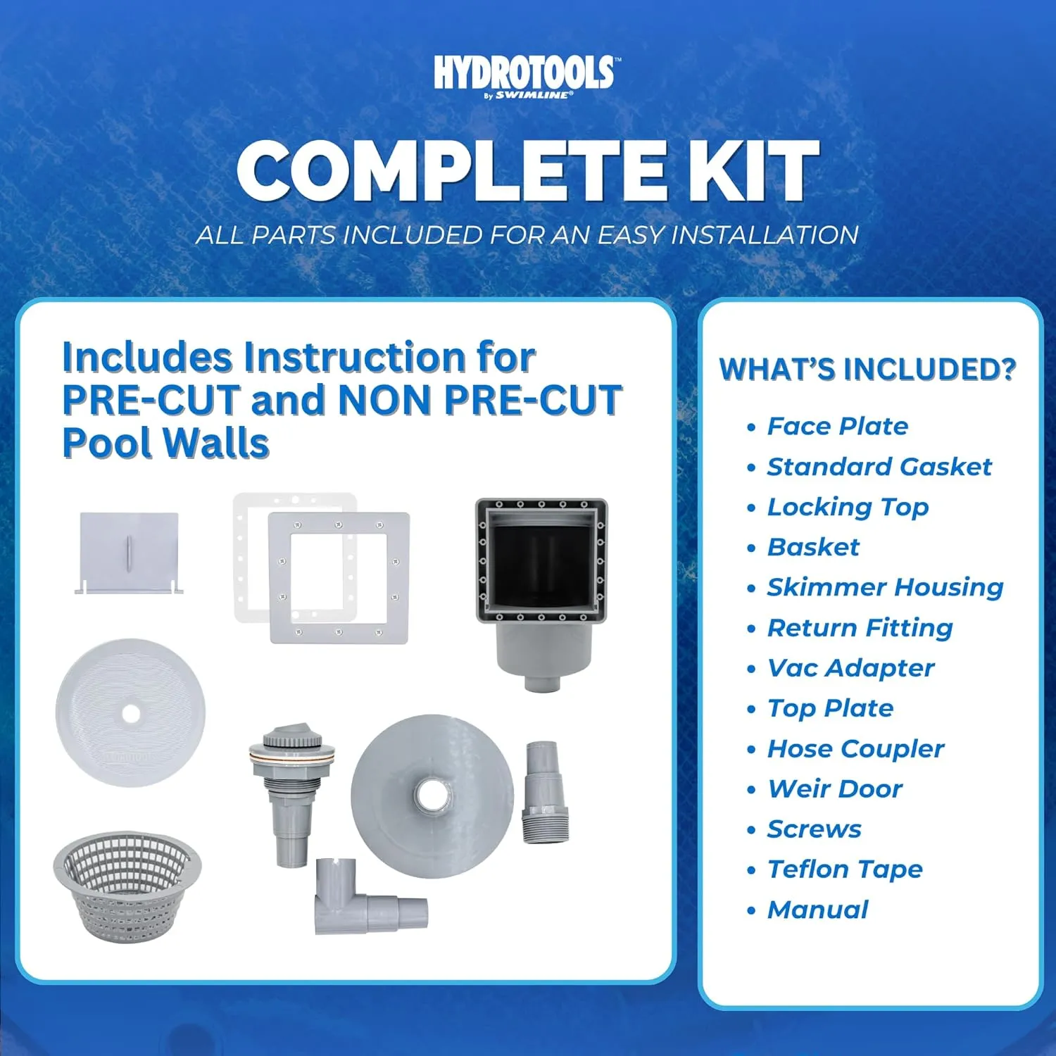 SWIMLINE HYDROTOOLS GREY Standard Thru-Wall Above Ground Pool Skimmer Kit | ABS Construction | Pool Skimmer Kit | Large Debris Basket | Snap-In & Removable Weir | Above Ground Pool Skimmer