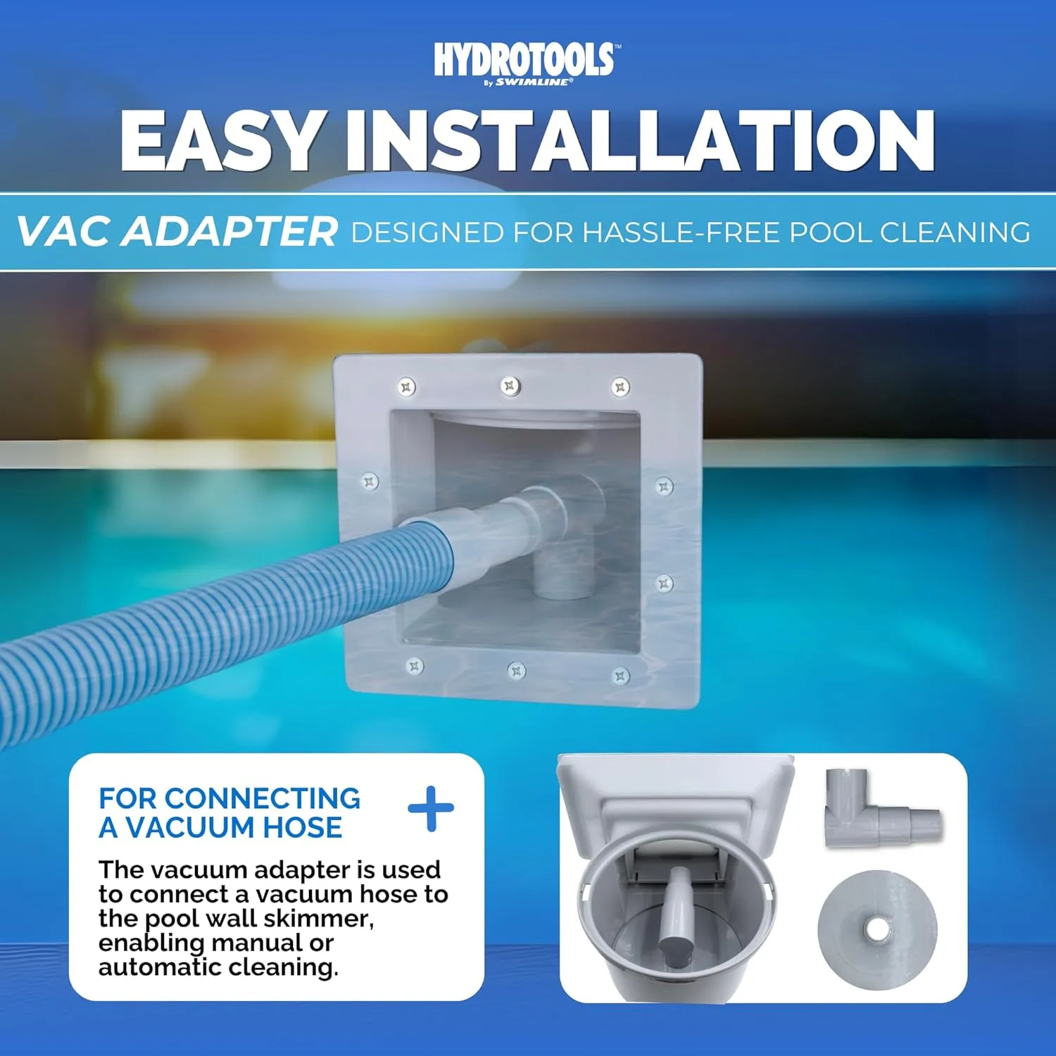 SWIMLINE HYDROTOOLS GREY Standard Thru-Wall Above Ground Pool Skimmer Kit | ABS Construction | Pool Skimmer Kit | Large Debris Basket | Snap-In & Removable Weir | Above Ground Pool Skimmer