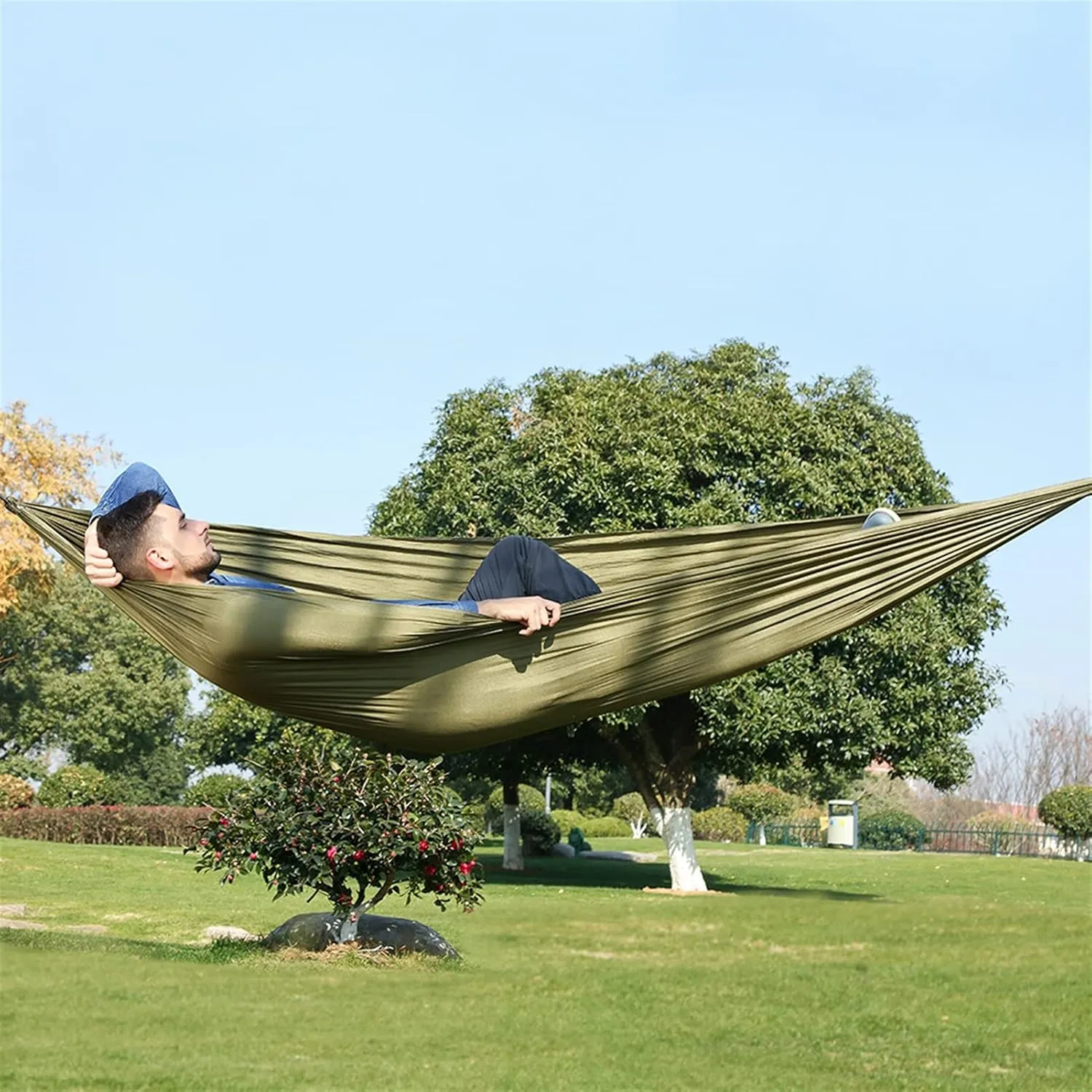 Swing Set Camping Hammock, Nylon Hammock, Portable Lightweight Parachute Hammock with Tree Straps for Backpacking Camping Travel Beach Garden Outdoor Camping Gear Swing Seat (Color : Blue)