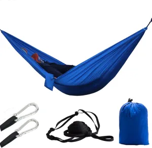 Swing Set Camping Hammock, Nylon Hammock, Portable Lightweight Parachute Hammock with Tree Straps for Backpacking Camping Travel Beach Garden Outdoor Camping Gear Swing Seat (Color : Blue)