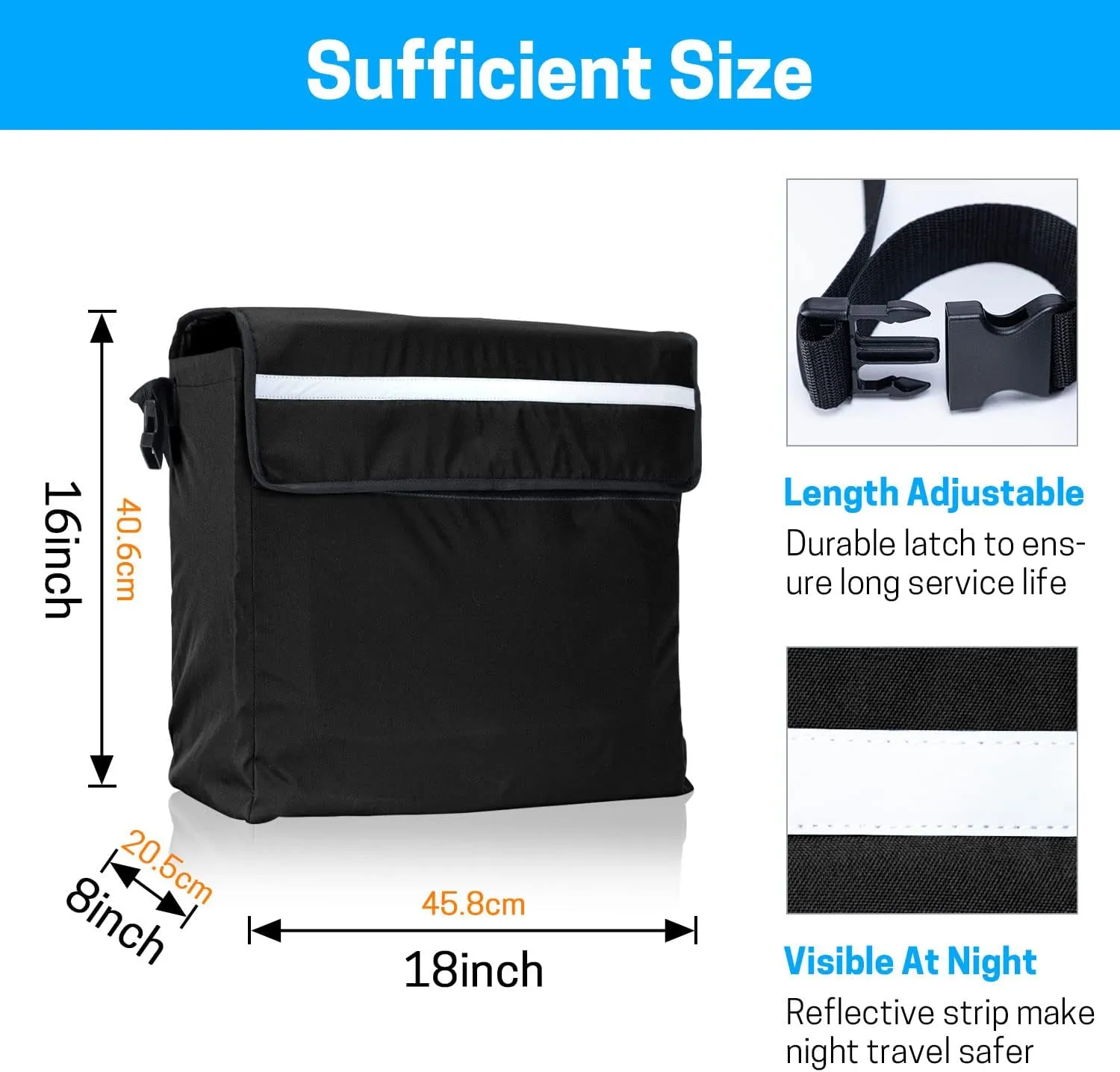 SWISSELITE Wheelchair Bag,Wheelchair Backpack Bag,Wheel Chair Storage Tote Accessory-Large Capacity with Reflective Stripe for Walker Rollator Wheelchair Transport Chair