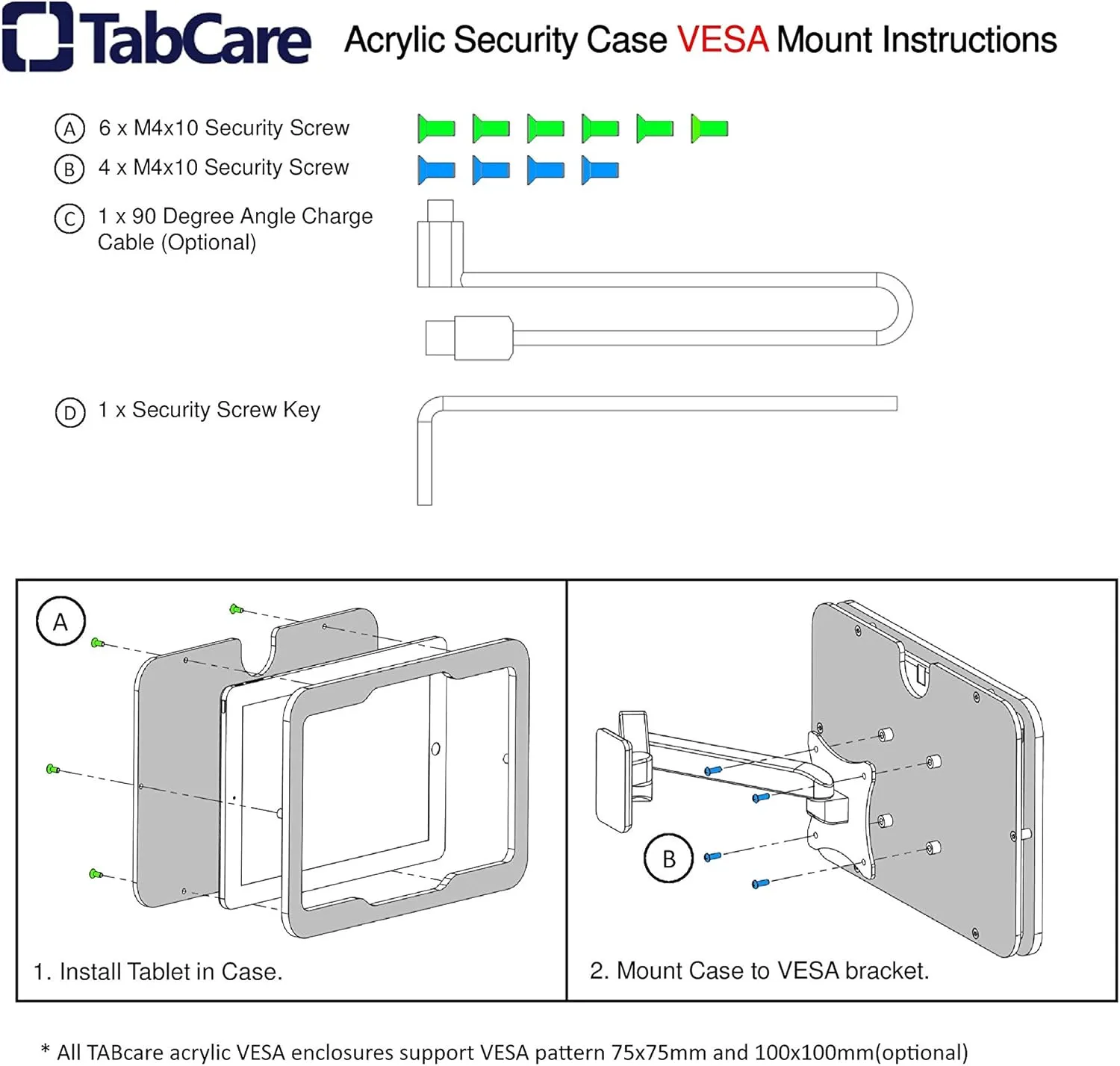 TABcare Security Anti-Theft Acrylic VESA Case for Lenovo TAB P10 & M10 1st gen. 10" Tablet with Wall Mount Kit (White, Smart TAB P10 M10)