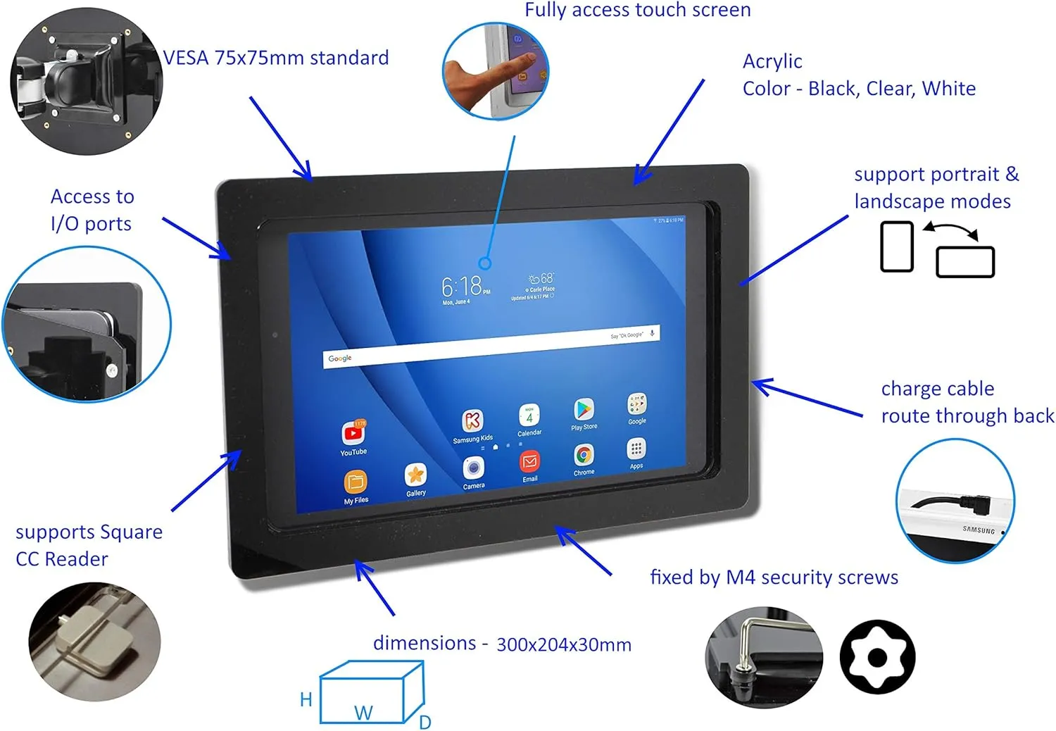 TABcare Security Anti-Theft Acrylic VESA Case for Lenovo TAB P10 & M10 1st gen. 10" Tablet with Wall Mount Kit (White, Smart TAB P10 M10)