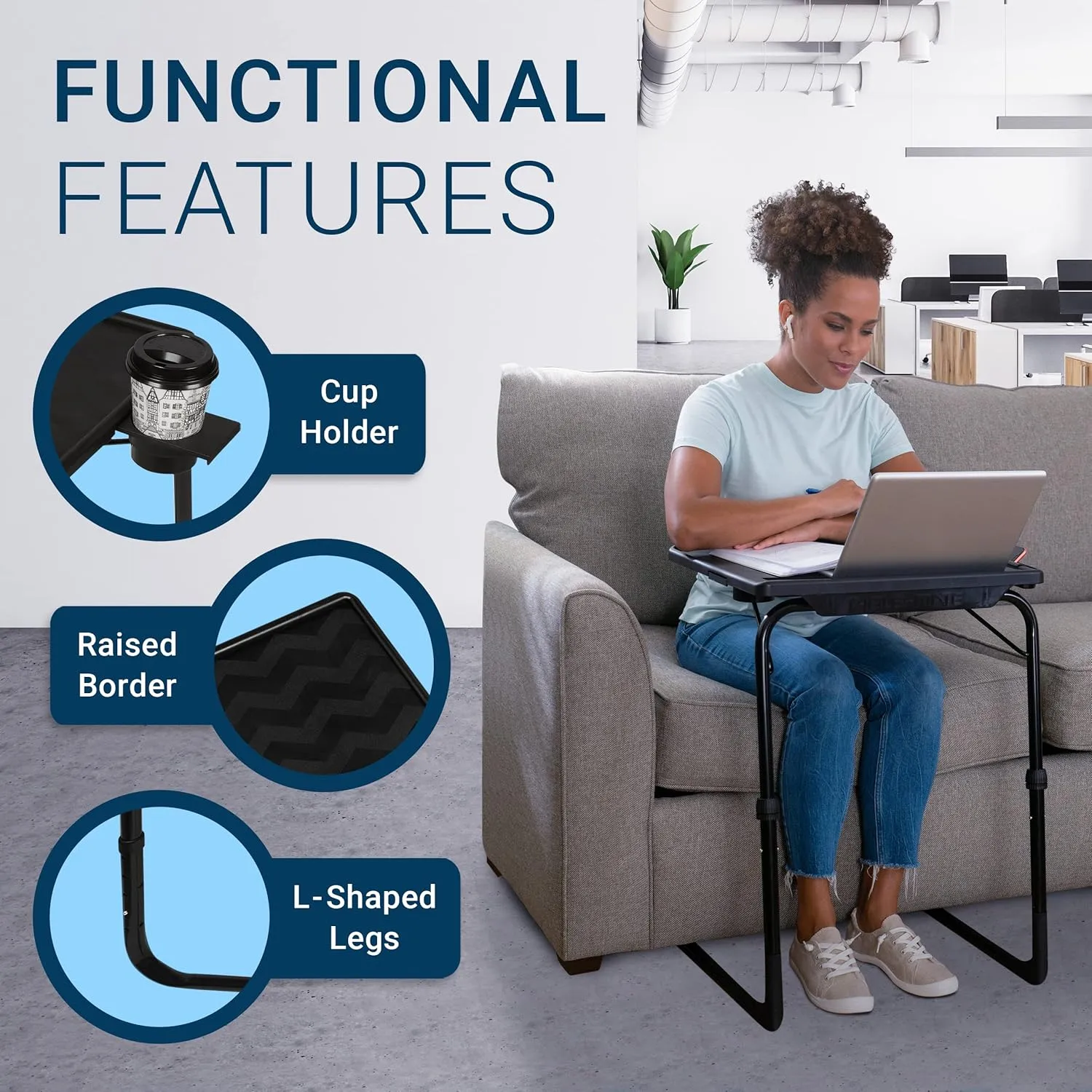 Table Mate II TV Tray Table - Folding TV Dinner Tables, Couch Trays for Eating Snack Food, Stowaway Laptop Stand, Portable Bed Dinner Tray - Adjustable TV Table with 3 Angles, Cup Holder, Mocha
