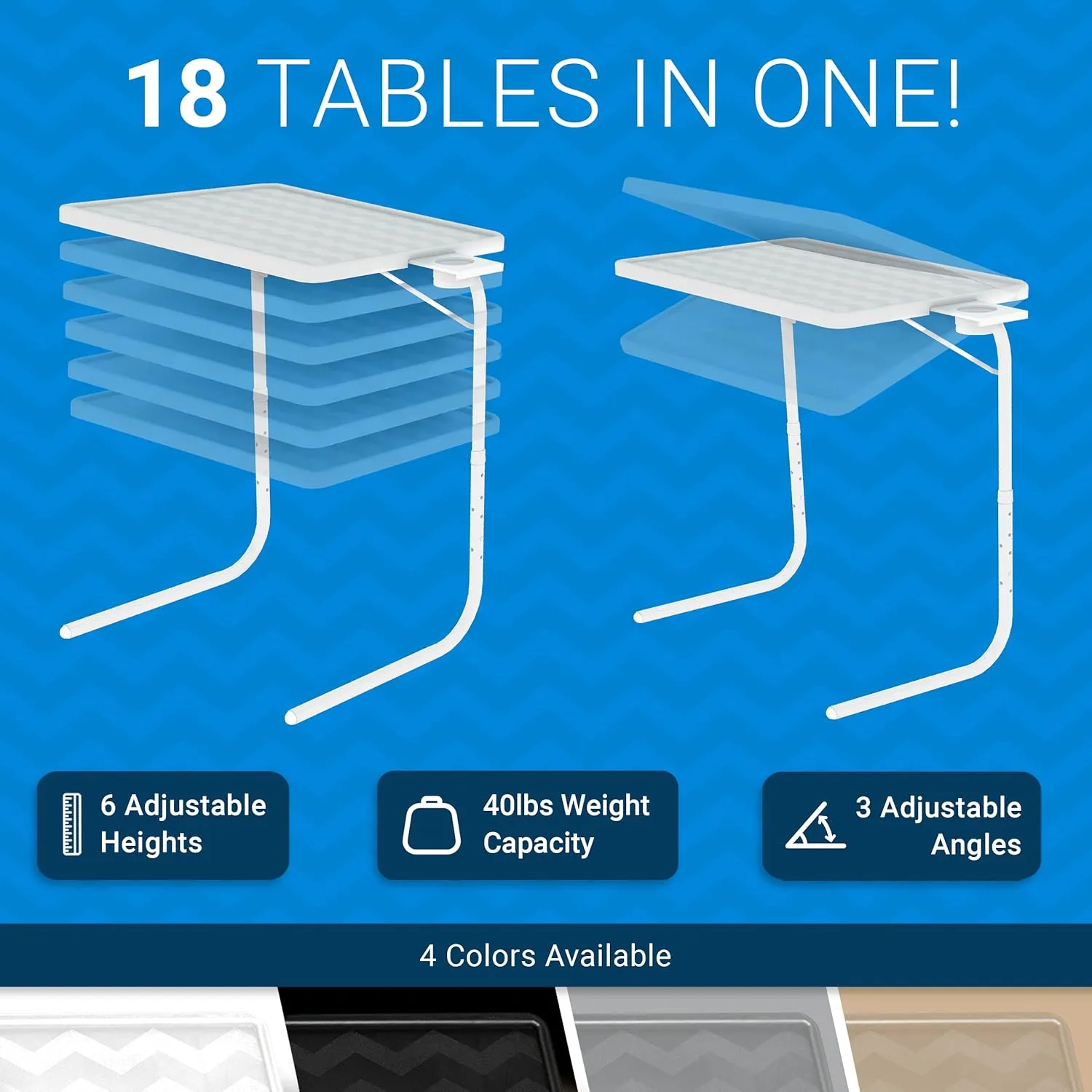 Table Mate II TV Tray Table - Folding TV Dinner Tables, Couch Trays for Eating Snack Food, Stowaway Laptop Stand, Portable Bed Dinner Tray - Adjustable TV Table with 3 Angles, Cup Holder, Mocha