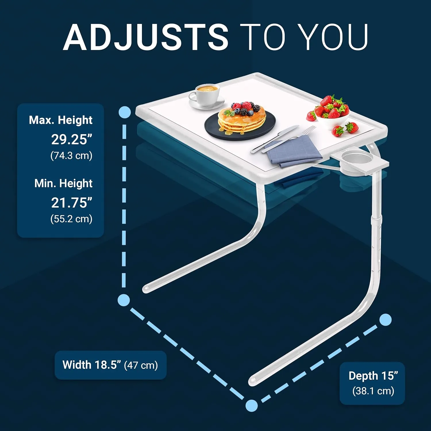 Table Mate II TV Tray Table - Folding TV Dinner Tables, Couch Trays for Eating Snack Food, Stowaway Laptop Stand, Portable Bed Dinner Tray - Adjustable TV Table with 3 Angles, Cup Holder, Mocha