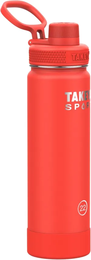 Takeya Sports Water Bottle with Spout Lid - Bottle with Triple Stainless Steel Insulation - Dishwasher Safe & BPA-Free - Bottle with Ice-Blocking Spout Lid & Removable Bumper - 22 oz, Pro Fire