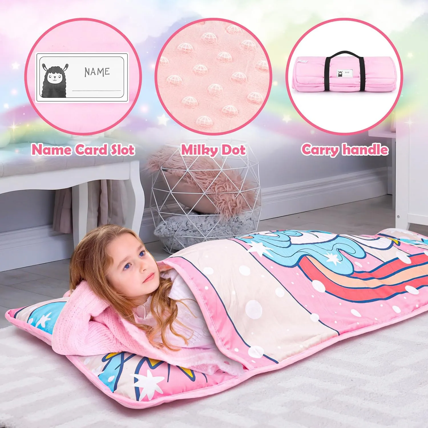 TANOSHII® Toddler Nap Mat with Pillow and Blanket, Portable Kids Sleeping Mats for Daycare, Preschool, 21" x 53", Lightweight and Soft Sleeping Bags for Kids