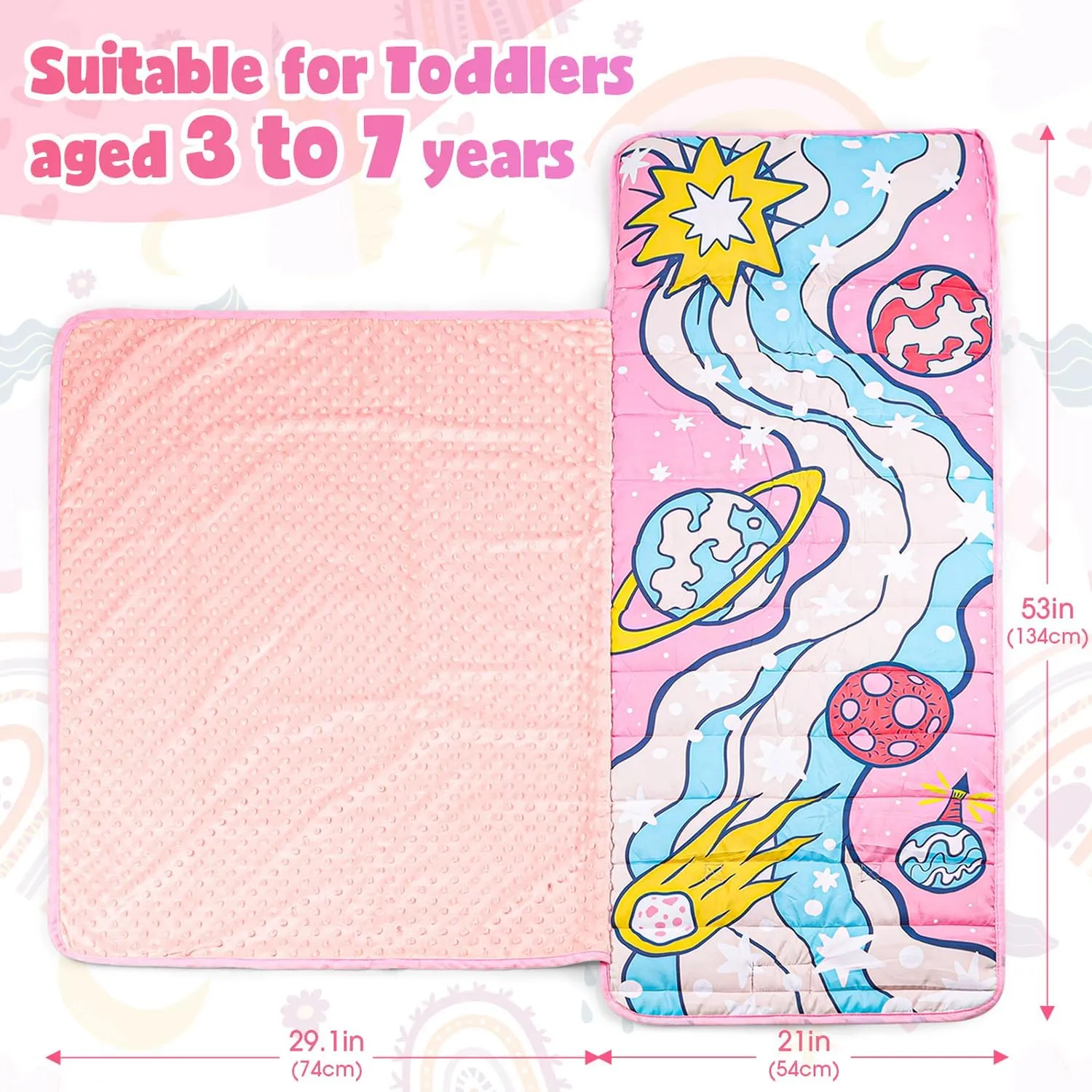 TANOSHII® Toddler Nap Mat with Pillow and Blanket, Portable Kids Sleeping Mats for Daycare, Preschool, 21" x 53", Lightweight and Soft Sleeping Bags for Kids