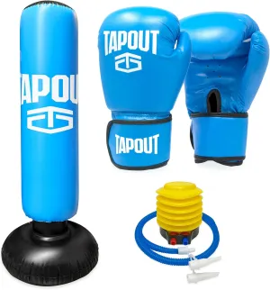 TAPOUT Kids Blue Boxing Kit: 8 oz Gloves, Inflatable Punching Bag with Pump, Mesh Carrying Bag Included
