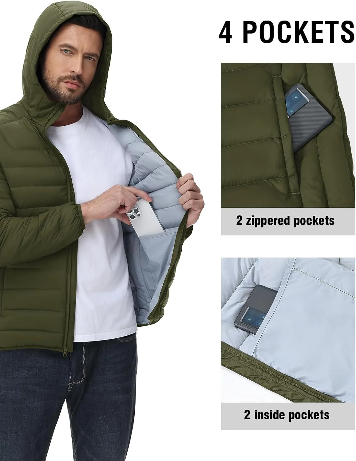 TBMPOY Men's Down Puffer Jackets Packable Lightweight Winter Coat Hooded Warm Insulated Puffy Jacket