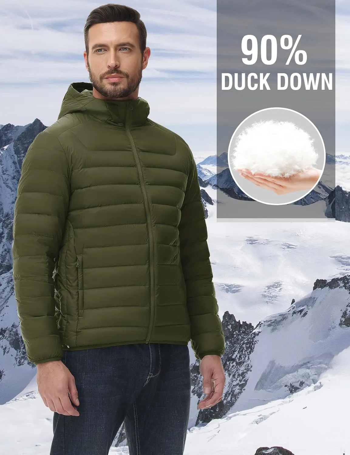 TBMPOY Men's Down Puffer Jackets Packable Lightweight Winter Coat Hooded Warm Insulated Puffy Jacket