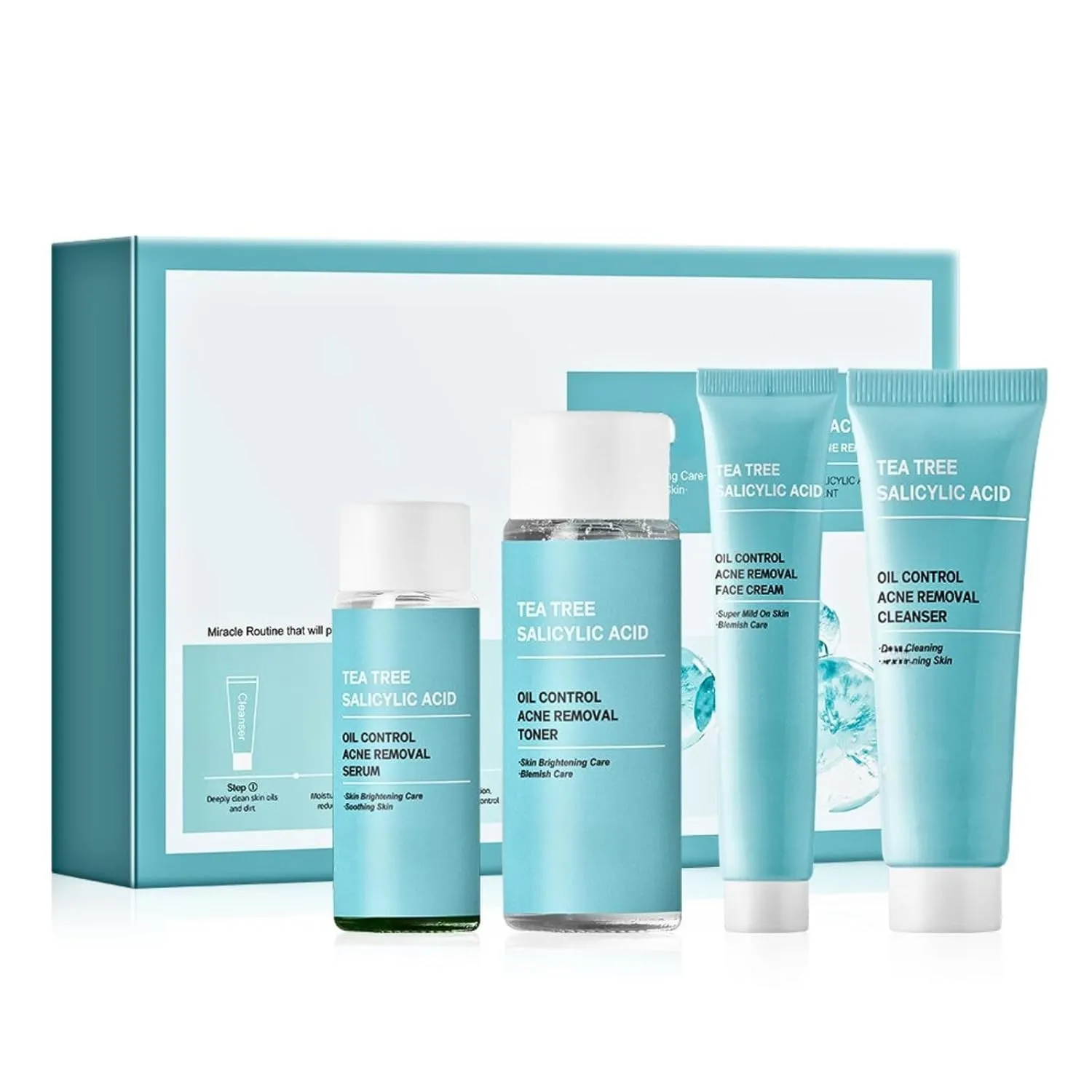 Tea Tree Salicylic Acid Skin Care Kit Teen Girl Gifts - 4 Pcs Skin Care Set Women Hydrating - Skin Care for Teens 10-12 - Acne Treatment for Face - Skincare Gift Set with Serum,Cream,Toner,Cleanser