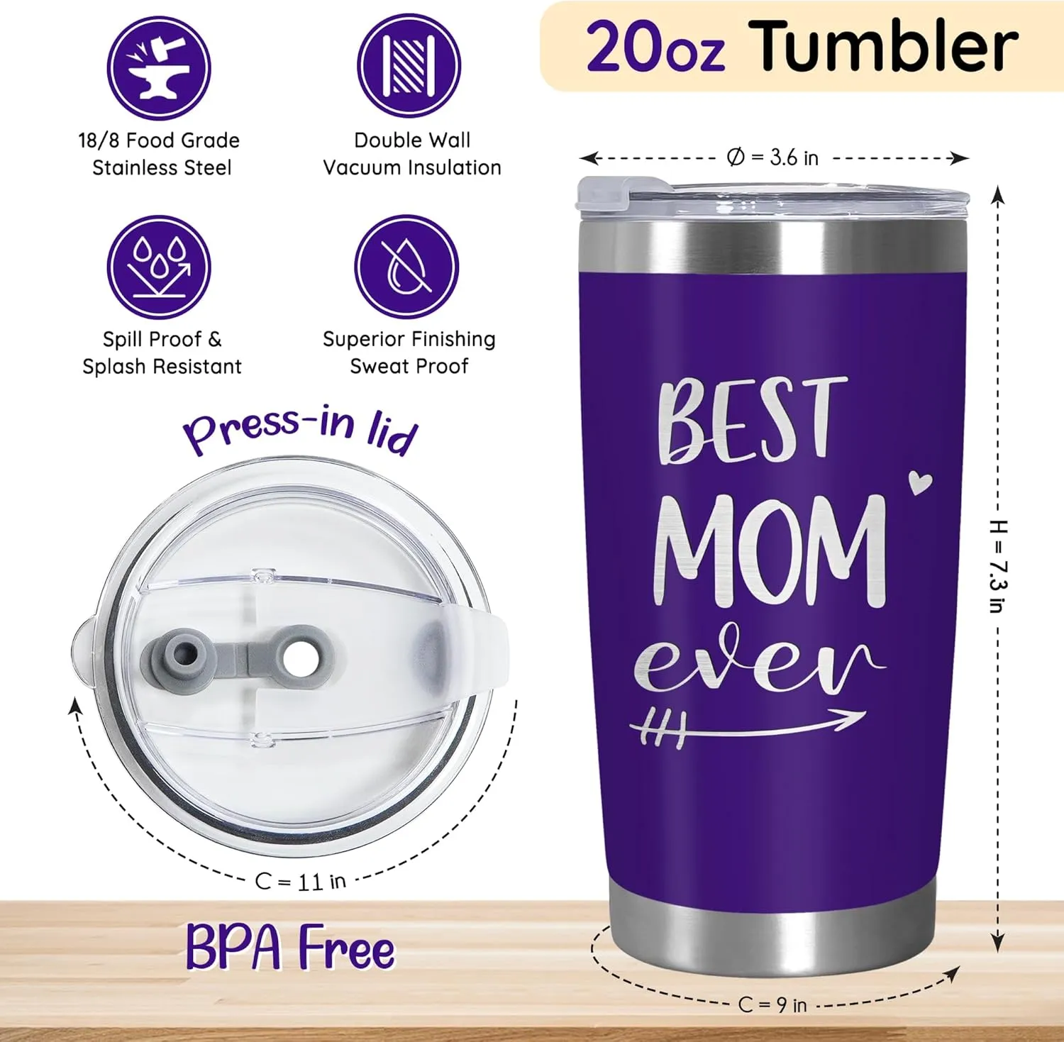 TEEZWONDER Mom Gifts for Women - 20 oz Stainless Steel Insulated Coffee Tumbler with Lid - Mom Birthday Gifts from Daughter Son, Mama Gift Ideas, Gift for Mother in Law Stepmom