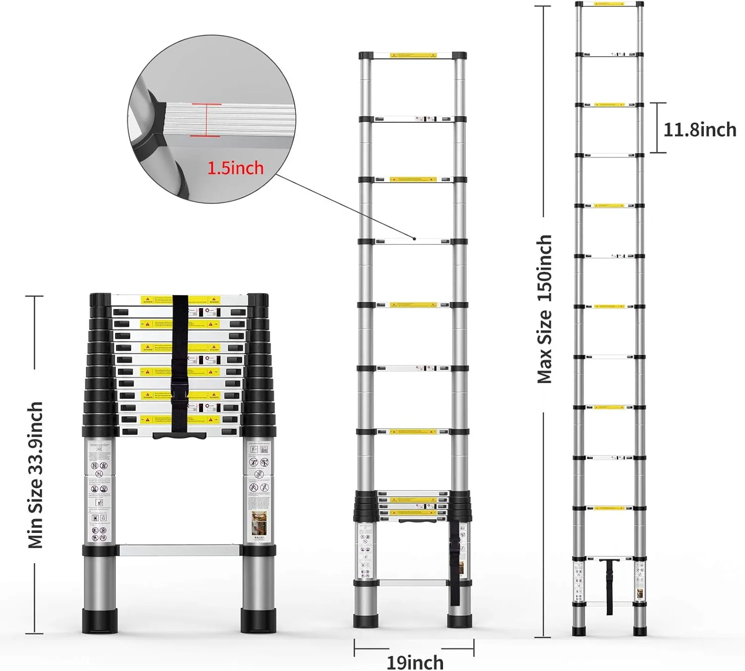 Telescoping Extension Ladder 12.5FT, Aluminum Telescopic Ladders with Carry Bag for Outdoor Indoor Use